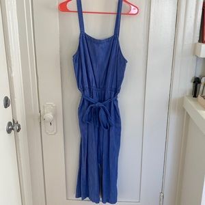 Cropped Chambray Denim Jumpsuit